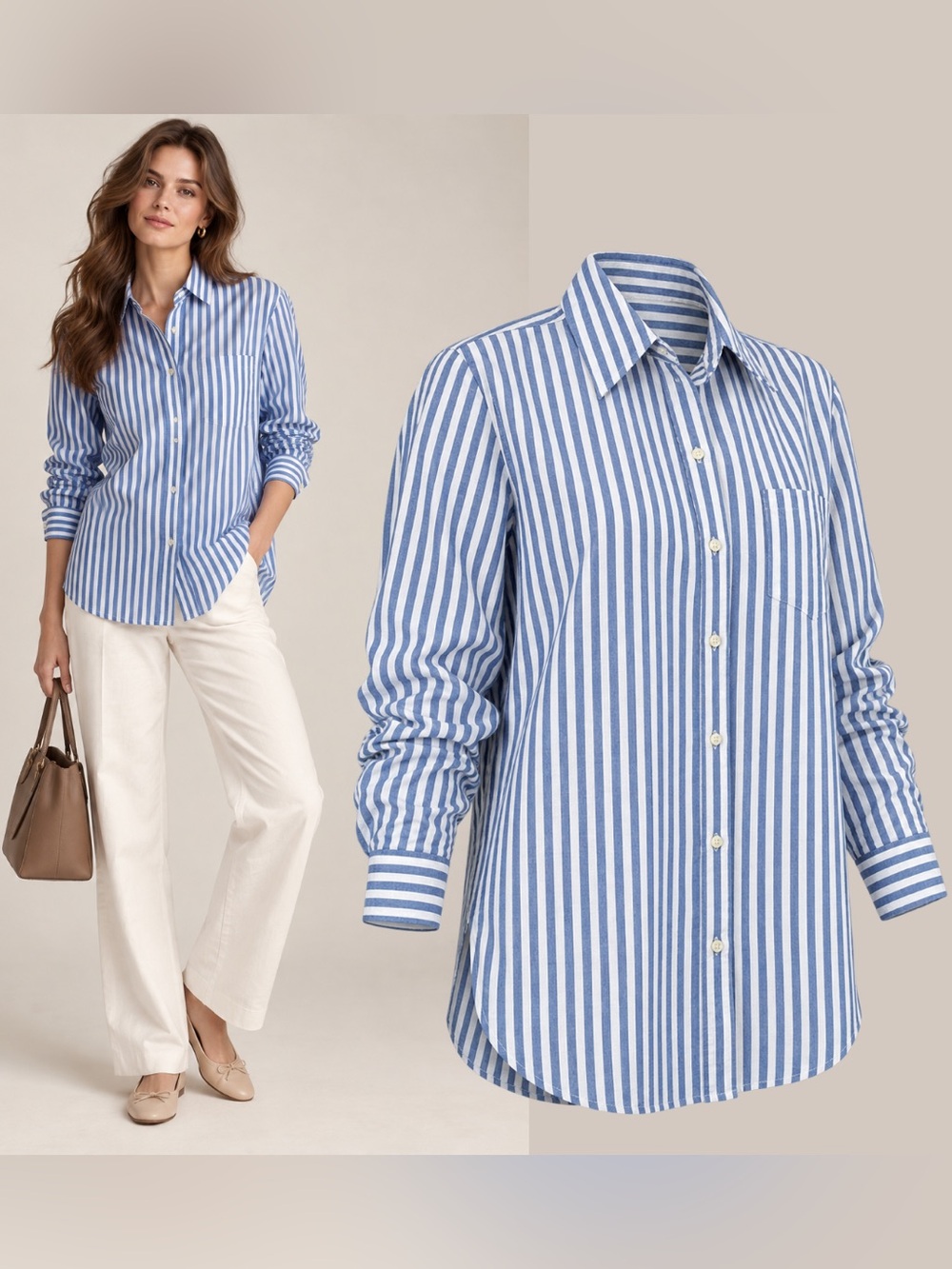 Birds of Paradise Striped Button Down Cotton Shirt Blue White Top Minimalist XS